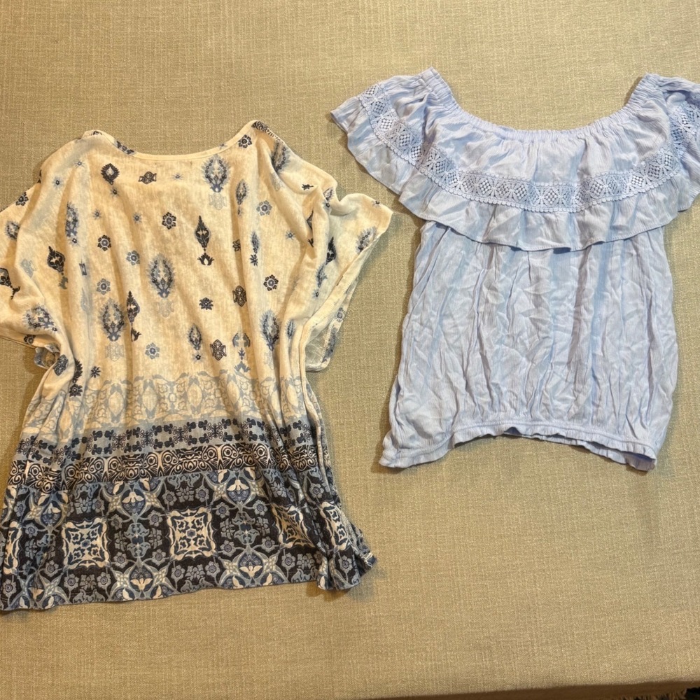 Lot 4 Women Boho Summer Tops XL Blue Pink White Bundle Whimsical Y2K - Picture 5 of 6